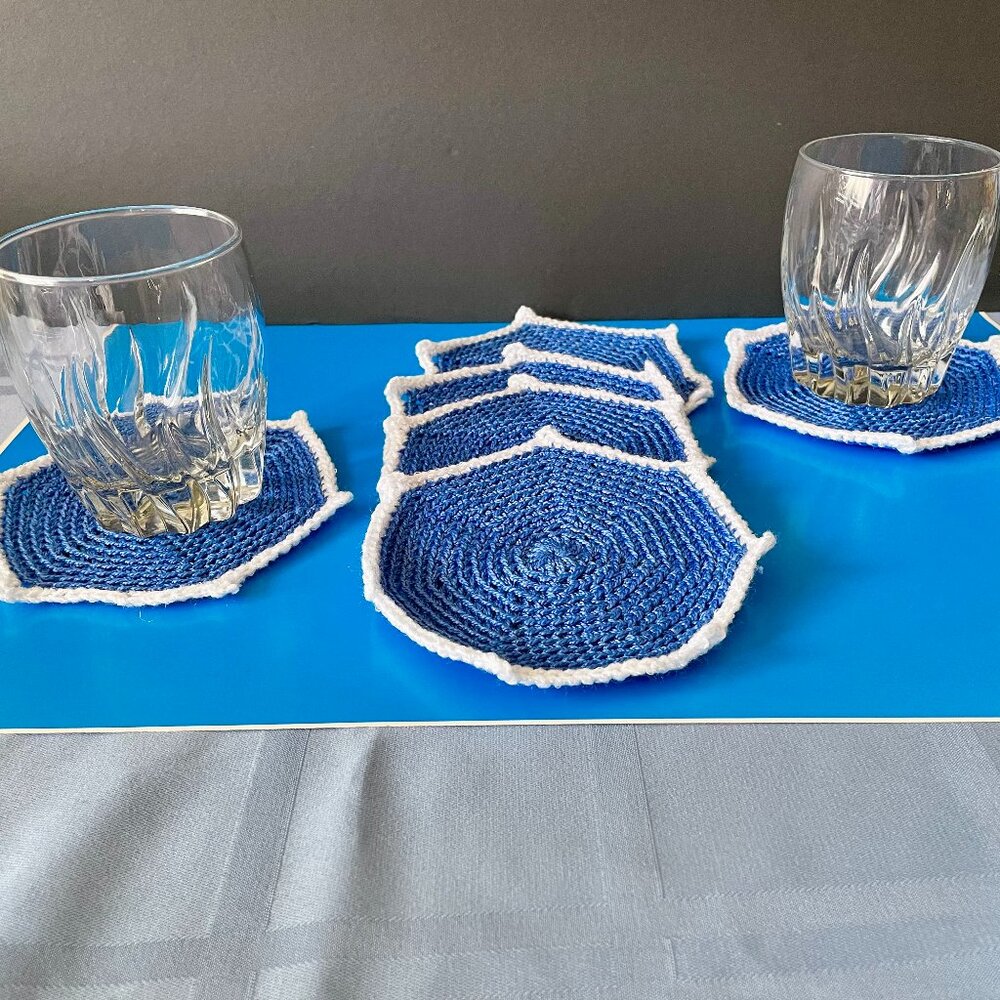 6 Crochet Coasters, Handmade Drink Coasters, Lightweight Drink Place Mats - Picture 5 of 5